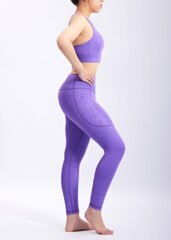 Customized Logo Women Purple Embossing Cross Back Sports Bra and Scrunch Leggings Activewear Gym Sets