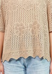 Autumn Pullover Round Neck Lace Design Breathable Short Sleeved Sweater