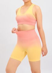 Custom Womens Orange Graduated Color Yoga Gym Fitness 2 Piece Seamless Shorts Sets