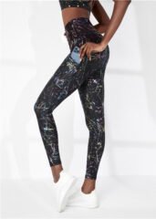 Activewear Manufacturer Ready to Ship Black With Colorful Stripes Printing 7/8 Yoga Leggings With Side Pockets
