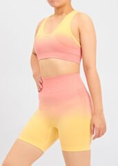 Custom Womens Orange Graduated Color Yoga Gym Fitness 2 Piece Seamless Shorts Sets