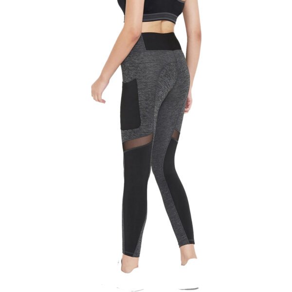 Grey & Black Colorblocked Fitness Wear Leggings - Image 2