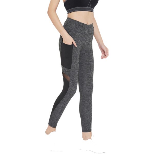 Grey & Black Colorblocked Fitness Wear Leggings - Image 3