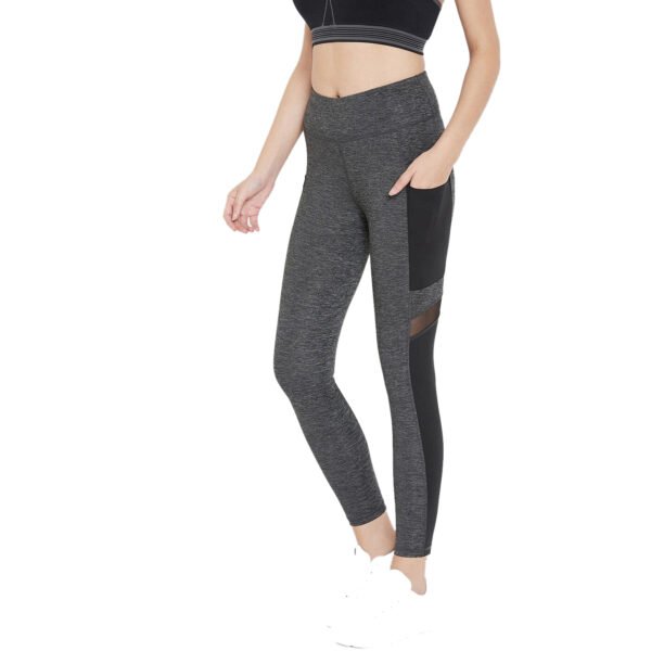 Grey & Black Colorblocked Fitness Wear Leggings - Image 4