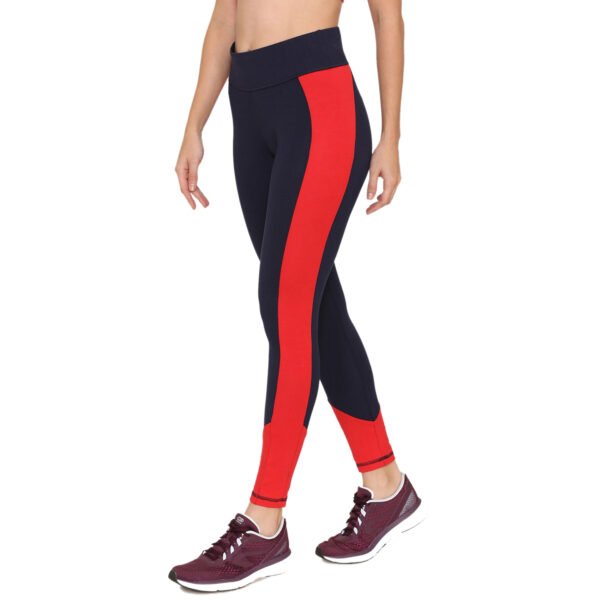 Navy Blue & Red Colorblocked Leggings - Image 3