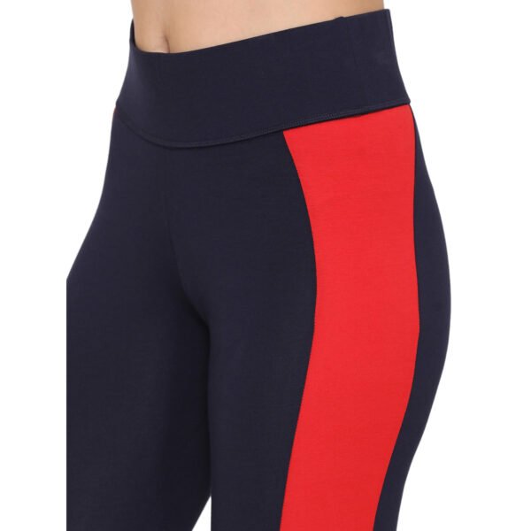 Navy Blue & Red Colorblocked Leggings - Image 4